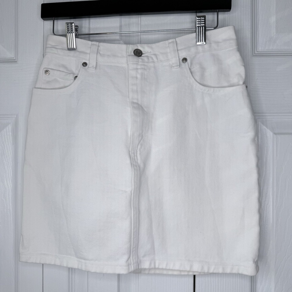 VTG Polo Ralph Lauren Country White Denim Mini Skirt High Waisted USA Made 8